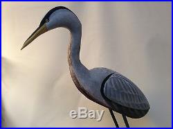 Blue Heron Hand Carved Lifesize Original Bird Signed By Artist James Maples
