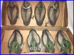 CARRY LITE DUCK DECOYS SET OF 8 OLD STOCK BOXED VINTAGE Paper Mache