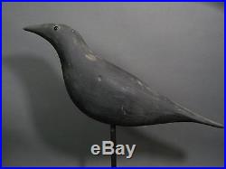CA 1940's LARGE CROW DECOYS ILLINOIS RIVER- MICHIGAN HND CARVED-GLASS EYES 16