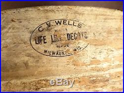 C. V. Wells Milwaukee Factory Bluebill duck decoy 1930's outstanding example
