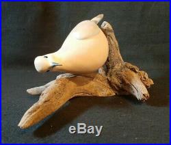 Carved Hunting Duck Dove Decoy on Driftwood Signed Eddie Wozny Cambridge MD