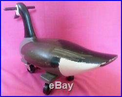 Carved Wooden Goose Hunting Duck Decoy with Wheels Signed Jim Pierce 1992