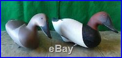 Carved Wooden Hunting Canvasback Duck Decoy Pair Signed & Branded Jim Pierce