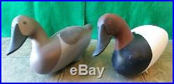 Carved Wooden Hunting Canvasback Duck Decoy Pair Signed & Branded Jim Pierce