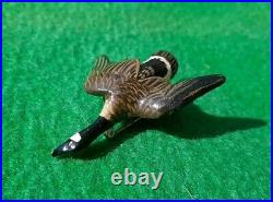 Carved Wooden Miniature Goose Duck Decoy Pin Brooch Signed Tuts Lawson Crisfield