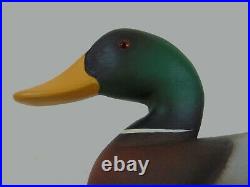 Carved Wooden Painted Duck Bird Decoy Mallard Duck signed Charlie Joiner 1969