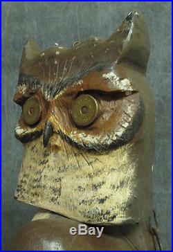 Casey Edwards ORG Wisconsin Folk Art Hand Carved Screech Owl Decoy Sculpture yqz