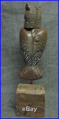 Casey Edwards ORG Wisconsin Folk Art Hand Carved Screech Owl Decoy Sculpture yqz