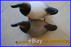 Charlie Joiner Signed Canvasback Pair Duck Decoys Full Size Solid Body