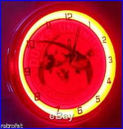 DUCKS UNLIMITED 15 Neon Light Wall Clock Flying Mallard Hen Decoy Hunting Hunt