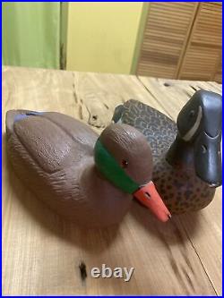 Duck Teal Lot Of 2 Wood Decoy Louisiana signed Vintage Wooden Old
