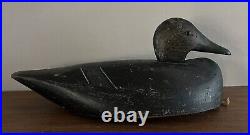 Early Antique Joe Lincoln Solid Carved Wood Torpedo Body Black Duck Decoy Rare