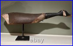 Early Carved Wood Stick Up Running Canada Goose Duck Decoy Iron Base 32 Rare