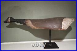 Early Carved Wood Stick Up Running Canada Goose Duck Decoy Iron Base 32 Rare