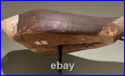 Early Carved Wood Stick Up Running Canada Goose Duck Decoy Iron Base 32 Rare