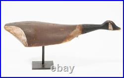 Early Carved Wood Stick Up Running Canada Goose Duck Decoy Iron Base 32 Rare