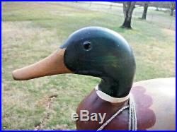 Early Vintage Signed Tom Taber Full Size Wooden Duck Decoy Mounted Wood Board