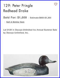 Exceedingly Scarce Early Ken Anger Peter Pringle Redhead Duck Decoy Ontario, Ca