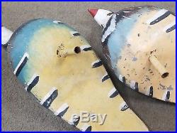 Extremely RARE pair of early 1800s primitive tin chukar, pheasant or duck decoys