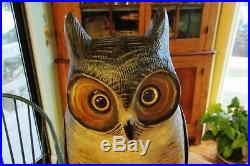 Fine Carving Life Size Great Horned Owl Decoy M Borrett