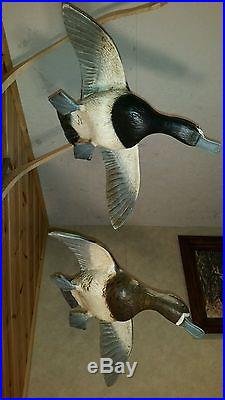 Flying bluebill ducks, duck decoy, fish decoy, hunting and fishing collectibles
