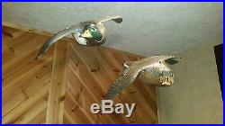 Flying pair carved mallards, duck decoy fish decoy, Casey Edwards