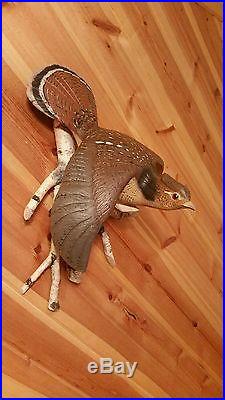 Flying ruffed grouse, duck decoy handcarved by Casey Edwards