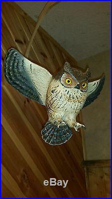 Flying screech owl, duck decoy, fish decoy woodcarving by Casey Edwards