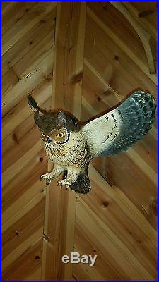 Flying screech owl, duck decoy, fish decoy woodcarving by Casey Edwards