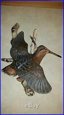 Flying woodcock woodcarving, duck decoy, game bird, Casey Edwards