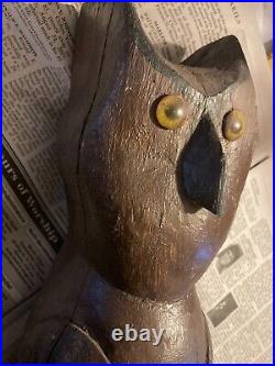 Folk Art Primitive Antique Wooden Carved Painted Owl Decoy Carving