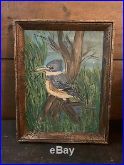 Framed Kingfisher Oil Painting by Zack Ward, Crisfield, MD Shorebird Decoy