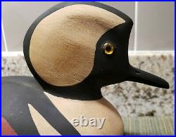 George Bell Hand Signed & Painted Hooded Merganser 12 Solid Wood Decoy MINT