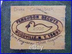 Gorgeous Drake Canvas Back wood Decoy by Ferguson Decoys 2005
