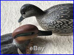 Grayson Chesser Hand Carved Green-winged Teal Pair Duck Decoy Chincoteague Sign