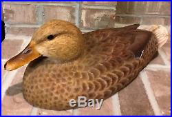 HAND CARVED PAINTED MALLARD DUCK HEN WOOD DECOY Tupelo Wood Signed