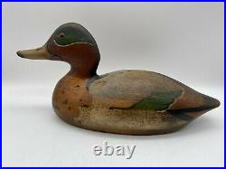 HAND CARVED TOM TABER WOOD DUCK DECOY SIGNED 14 x 7 GREEN WINGED TEAL