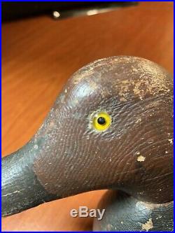 Hand-Carved Old Redhead Duck Decoy Michigan Hunt Club, Glass Eyes Circa 1930s