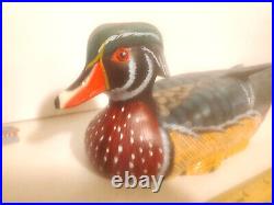 Hand Carved Wood Duck Drake Decoy Hand Painted Glass Eyes