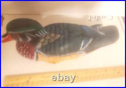 Hand Carved Wood Duck Drake Decoy Hand Painted Glass Eyes