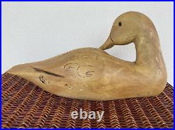 Hand Carved Wooden Duck Decoy Vintage Wood Duck Figurine 6.5 H x 13 L