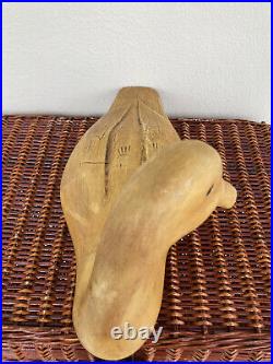 Hand Carved Wooden Duck Decoy Vintage Wood Duck Figurine 6.5 H x 13 L