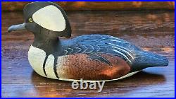 Hooded Merganser Drake J&W Kirkland signed decoy 12.5