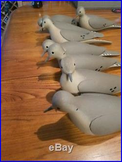 J. P. HAND stamped vintage working morning dove decoys set of 8