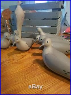 J. P. HAND stamped vintage working morning dove decoys set of 8