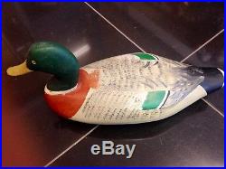 Jim Currier 1886-1971 Vintage Hand Carved & Painted Mallard Duck Decoy