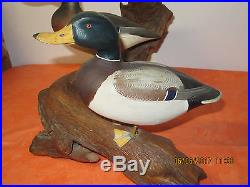 Ken Weeks signed pair Mallards on Log Illinois River Carving 1/4 size Duck Decoy
