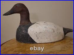LARGE OLD VINTAGE CANVASBACK DUCK DECOY DRAKE solid wood, glass eyes, with weight