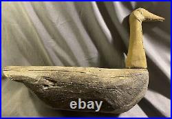 Large Antique Folk Art Carved & Painted Goose Decoy