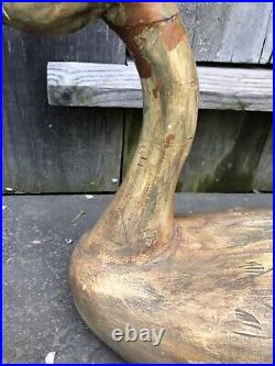 Large Vintage Antique Hand Carved Wooden Goose Decoy 12x 21.5 Blonde Wood